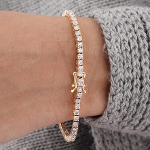 Tennis Bracelet, Gold Tennis Bracelet, Lab Grown Diamond Tennis Bracelet, Dainty Bracelet, Round Bracelet, Gift for Her, Minimalist Bracelet