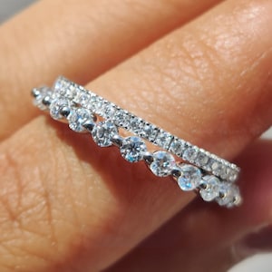 Moissanite Wedding Band, 1.14CTW Round Cut Moissanite Bubble-pave Eternity Band, Minimalist Bridal Matching Stacking Band, Daily Wear Ring!