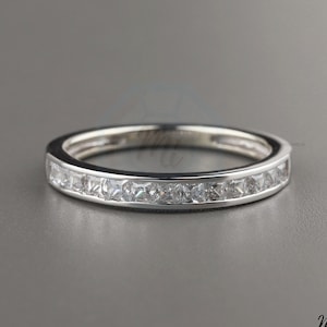 2mm Princess Cut Channel Set Band Channel Set Wedding Band In 14K White Gold Channel Set Half Eternity Promise Band Stacking Wedding Ring