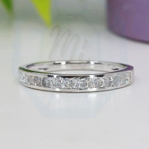 Channel Set Moissanite Wedding Band 2mm Channel Set Band 10K/14K White Gold Princess Cut Channel Set Half Eternity Band Mother&#39;s Day Gift