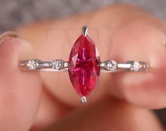 Marquise Lab Ruby Engagement Ring LabGrown Floating Wedding Ring Bridal Promise Ring July Birthstone Anniversary Ring Custom Birthstone ring