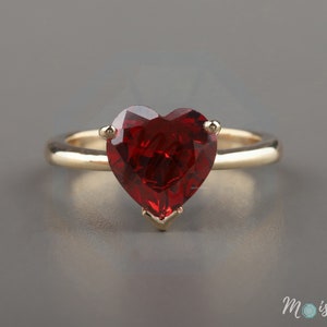 Red Garnet Engagement Ring January Birthstone Solitaire Gemstone Ring 14K Solid Gold Heart Shape ClassicRing Garnet Gold ring Solitaire Ring