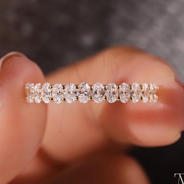 Oval Diamond Engagement Band 3x2mm LabGrown Oval Cut Diamond Wedding Band U Prong Set Half Eternity Matching Stackable Promise Gift For Love