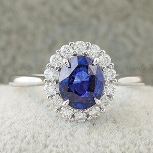 2.5CT Lab Created Sapphire Oval 14k Solid Gold Engagement Rings For Women Blue Gemstone Ring Princess Diana Ring September Birthstone Ring!