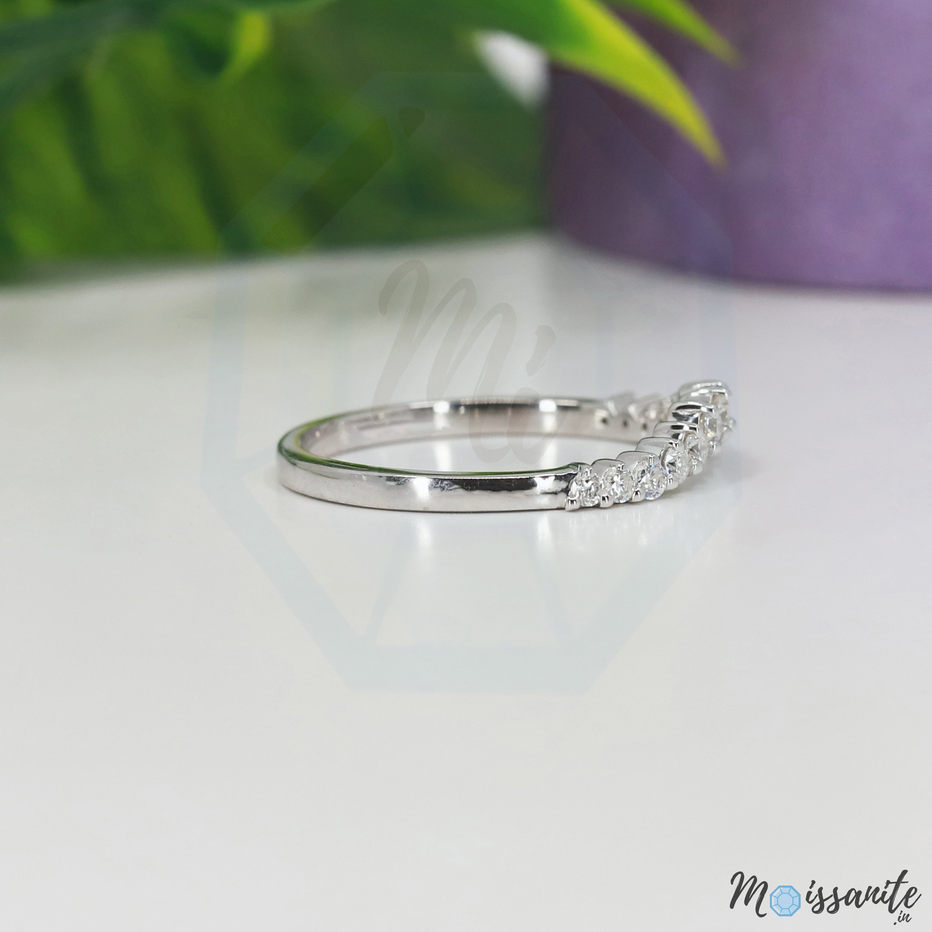 Vintage Diamond Wedding Band Curved Wedding Band Round Cut Etsy