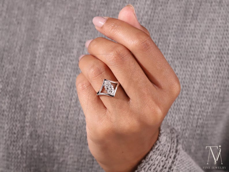 Marquise Cut Diamond Engagement Ring Split Shank Solitaire Lab Grown ...