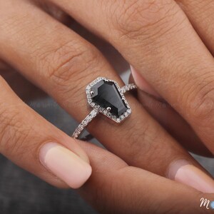 10ct Black Moissanite Engagement Ring-Black Coffin Shaped Ring-Vintage Gothic Ring-Black Stone Anniversary Ring-Black Wedding Ring for Women, 3.5 Ct coffin cut black moissanite ring Wedding Ring set Balck diamond Engagement Ring halo diamond Ring platinum Bridal Ring set Gift for Her, Black Onyx Diamond Coffin Cut Engagement Ring Solid White Gold Moissanite Ring Vintage Bridal Ring with Pave Accent Anniversary Gift for Her