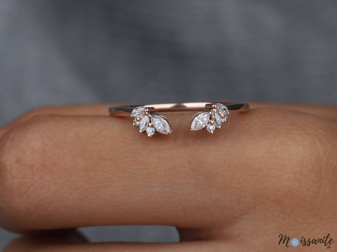 Rose Gold Wedding Band Moissanite Band for Bridal Set Minimalist