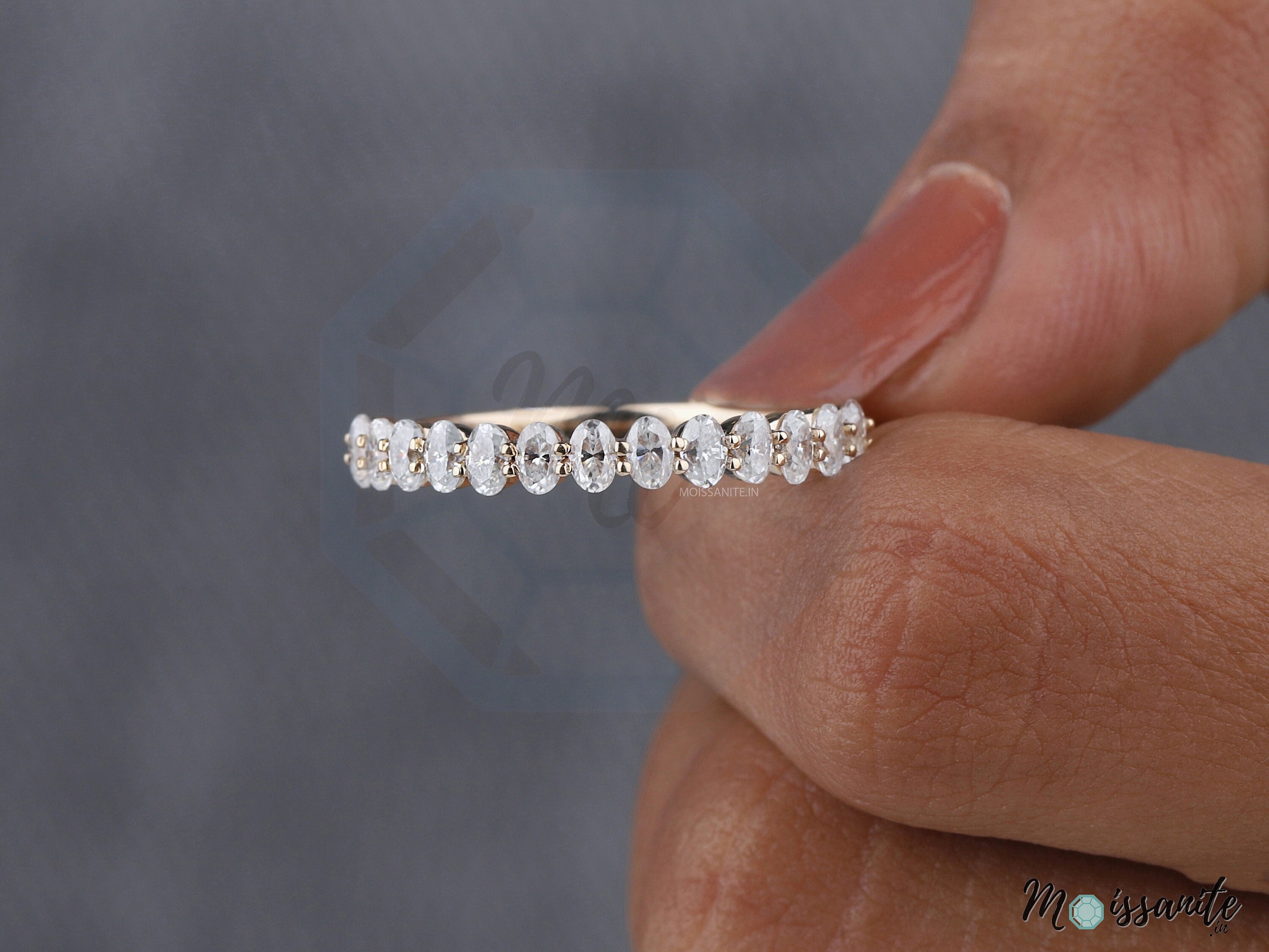Oval Moissanite Band Oval Eternity Band Oval Wedding Band 3x2mm Oval Cut Lab Grown Diamond Wedding Band 14K Gold Half Eternity Women's Band
