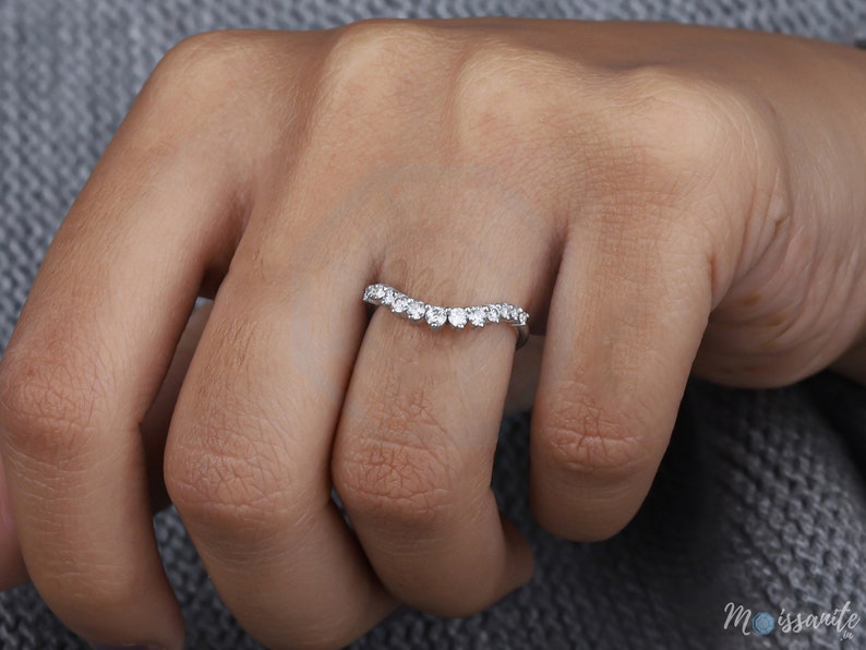 Curved Diamond Band Moissanite Wedding Band Stackable Matching Etsy