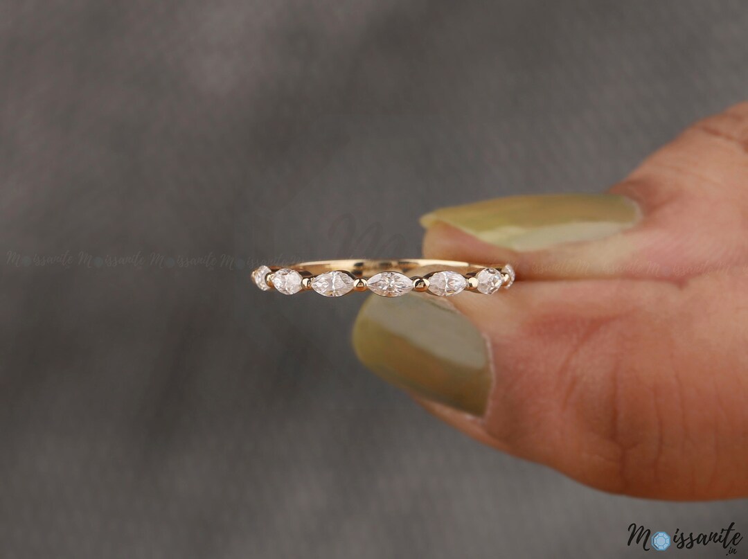 4x2mm Marquise Half Eternity Wedding Band Women Moissanite Solid Gold ...