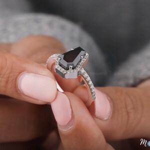 Christmas Gift Ring, Gorgeous Black Coffin Cut Moissanite Diamond Ring, Halo Engagement Ring, Solid 14K White Gold, Proposal Ring For Her, 14K White Gold BLACK coffin Diamond Ring, 3.50 CT Coffin Cut Moissanite Diamond Solitaire Ring, Black Moissanite Diamond Ring, Coffin Love, Coffin Cut Moissanite Ring Set/ Colorless Moissanite Engagement Ring/ Halo Moissanite Bridal Ring/ Chevron Eternity Moissanite Wedding Band