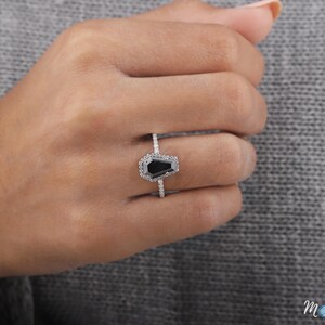 Vintage coffin Black onyx engagement ring set black diamond halo rings curved stacking wedding band rose gold art deco anniversary set, Black Coffin Diamond Engagement Ring, 14k White Gold Coffin Black Diamond Ring, Coffin Ring For women, Halo Solitaire Ring, Anniversary, 1.70 CT Coffin Cut Black Moissanite Ring, Halo Engagement Ring, Unique Wedding Ring, Black Coffin Ring For Anniversary Gift, 925 Silver Ring, Custom Handmade Cut Coffin Ring, 10k 14k 18k Gold Ring, Gifts
