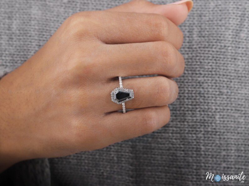 Vintage coffin Black onyx engagement ring set black diamond halo rings curved stacking wedding band rose gold art deco anniversary set, Black Coffin Diamond Engagement Ring, 14k White Gold Coffin Black Diamond Ring, Coffin Ring For women, Halo Solitaire Ring, Anniversary, 1.70 CT Coffin Cut Black Moissanite Ring, Halo Engagement Ring, Unique Wedding Ring, Black Coffin Ring For Anniversary Gift, 925 Silver Ring, Custom Handmade Cut Coffin Ring, 10k 14k 18k Gold Ring, Gifts