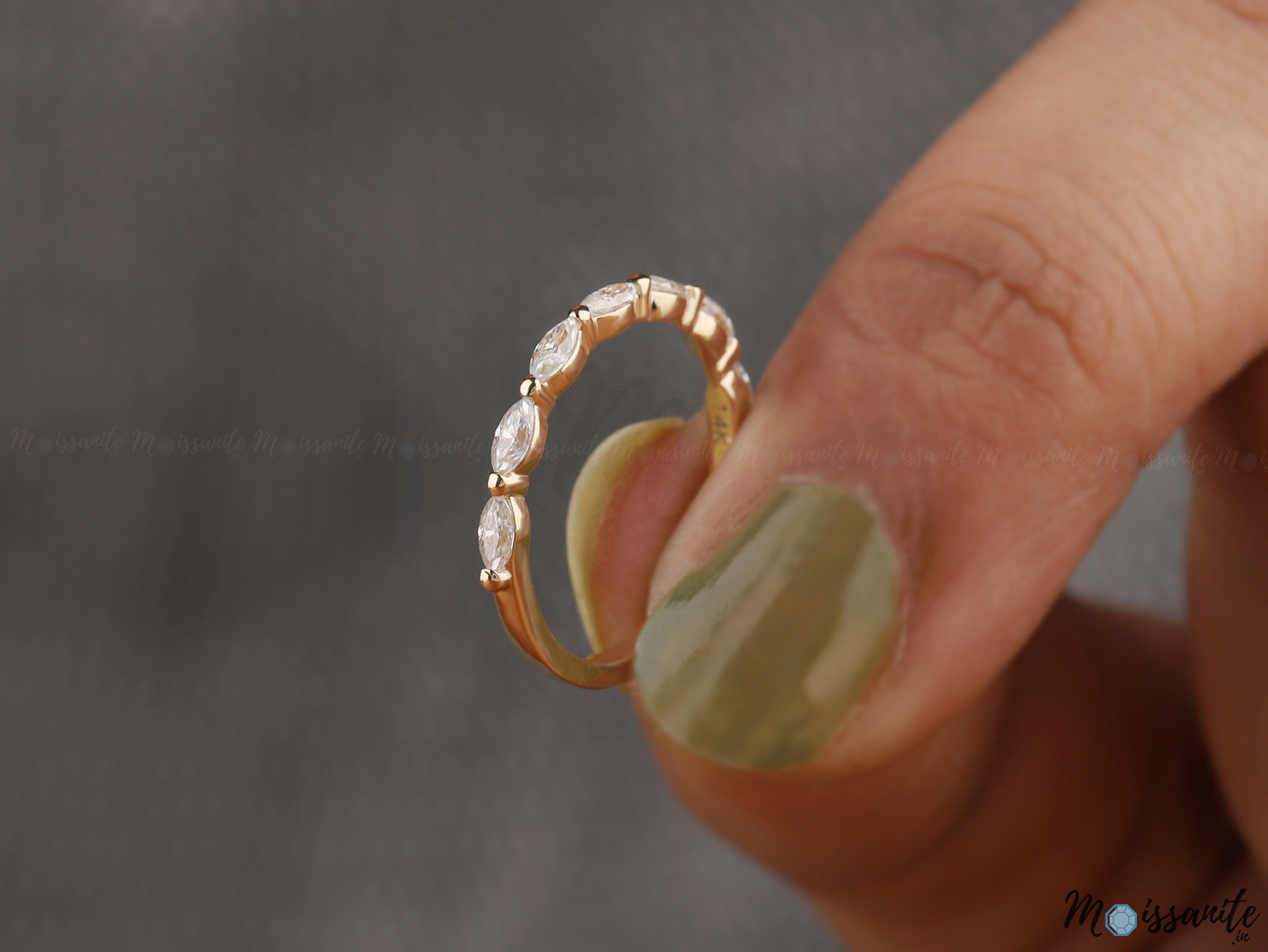 4x2mm Marquise Half Eternity Wedding Band Women Moissanite Solid Gold ...