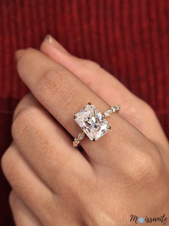 11x8mm Colorless Radiant Cut Moissanite Engagement Ring Marquise