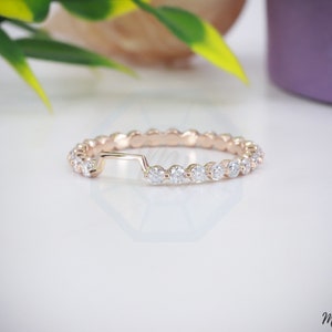 Full Eternity Notch Round Moissanite Wedding Band Minimalist Moissanite Band Floating Bubble Band Stackable Band Anniversary Gift Band