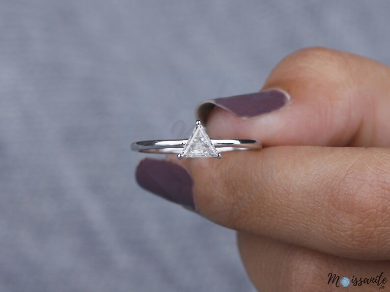 Triangle Cut Rings 5mm Triangle Cut Moissanite Solitaire Engagement Ring Comfort Fit ...