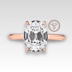Solitaire Ring, Old Mine Cushion Cut Lab Grown Diamond Ring,  Solid Gold Ring EF/VS1 Clarity Lab Diamond Antique CVD Diamond Engagement Ring