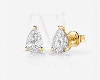 IGI zertifizierte Pear Lab Diamant Ohrstecker, 14K Gelbgold