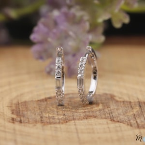 CUSTOMIZED Earrings: 7mm Huggie Hoop Earrings Moissanite 10KWhitegold conch hoop cartilage hoop earrings hoop tragus hoop Earrings For Women