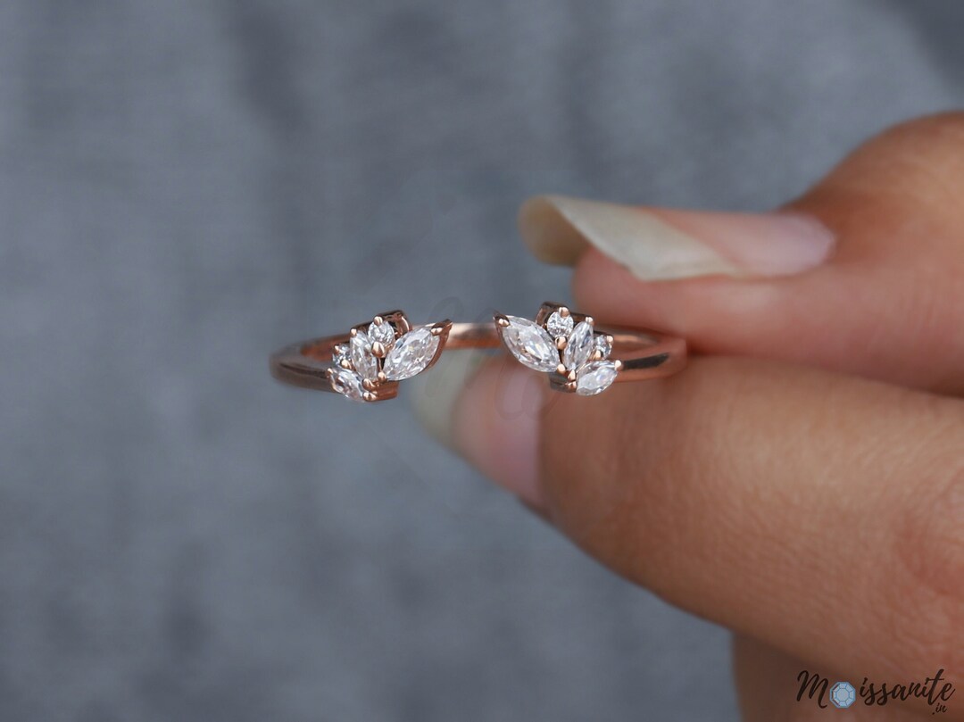 Rose Gold Wedding Band Moissanite Band for Bridal Set Etsy