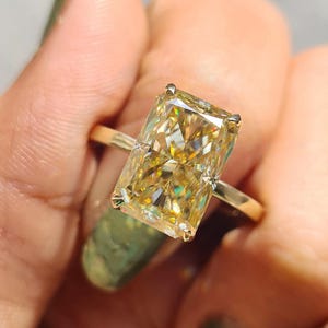 12x8MM Light Yellow Radiant Moissanite Engagement Ring Canary Yellow Moissanite Ring 10K/14K Yellow Gold Bridal Solitaire Ring Gift for her!