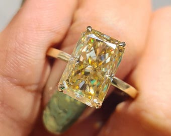 12x8MM Light Yellow Radiant Moissanite Engagement Ring Canary Yellow Moissanite Ring 10K/14K Yellow Gold Bridal Solitaire Ring Gift for her!