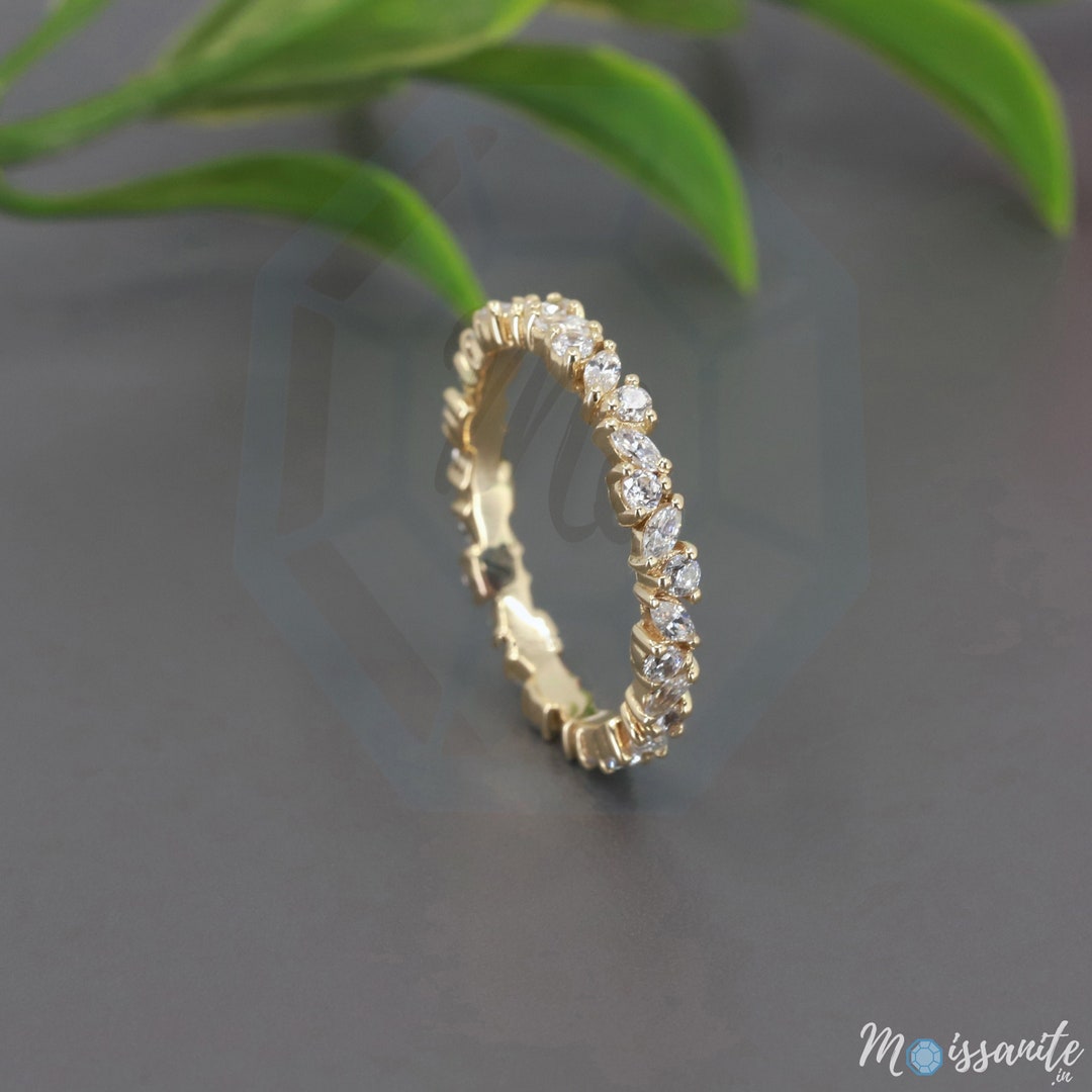 Marquiseround Moissanites Ring Multi Moissanites Band Yellow Gold