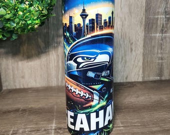 Seattle Football Fan Tumbler – Blue Green Skyline, Insulated Stainless Steel, Water bottle
