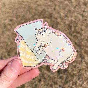 Sad Cat Meme Sticker (holographic)