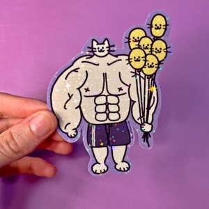 Strong Buff Cat Holographic Vinyl Sticker