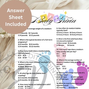 Baby Shower Game TRIVIA,  Baby Shower Games,  Baby Shower Trivia Template,  Trivia Questions, Trivia Game Template, Baby Template