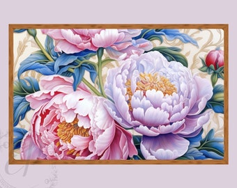 Peonies Floral Painting, Modern Frame TV Art (Digital Download)