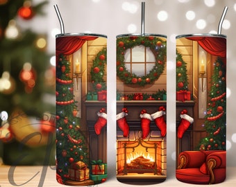 Emballage pour gobelet pour cheminée de Noël, gobelet mince 20 oz sublimation (téléchargement numérique)