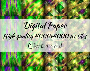 Mardi Gras Digital Paper: Green, Purple, Gold Paintbrush Pattern (Seamless, Printable, Gift Wrap Use)