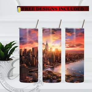 City Skyline Sublimation Tumbler Wrap, 20 oz Skinny Tumbler Sublimation Design, Digital Download PNG, Instant DIGITAL ONLY, City Skyline