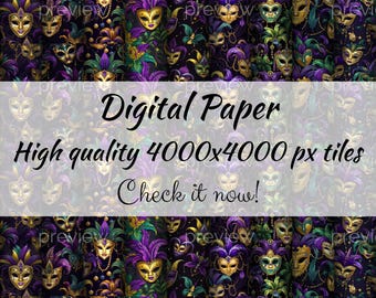 Mardi Gras Mask Pattern -  Design for Digital Paper, Gift Wrap, and Printable Projects
