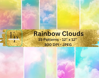 Rainbow Clouds Digital Paper - Scrapbook Backgrounds - Instant Download