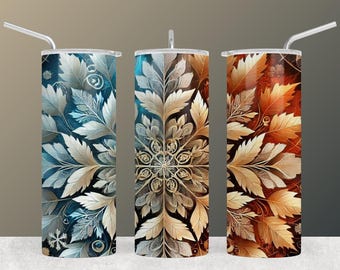 Papier d'emballage pour gobelet mandala - Design bleu et orange symétrique (téléchargement numérique)