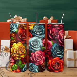 3D Sublimation Tumbler wrap, 20 oz Skinny Tumbler Sublimation Design Digital Download PNG Instant DIGITAL ONLY, 3D Roses Design Tumbler Wrap