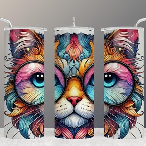 Whimsical Colorful Cat Face Design for 20 oz Tumbler Wrap - Instant Download Sublimation Art