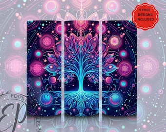 Neon Tree of Life Tumbler Wrap: 20 oz Skinny Sublimation Design (Digital Download)