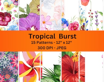 Tropical Flower Digital Paper, INSTANT DOWNLOAD, 12x12