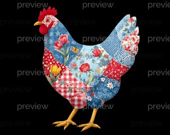 Clipart poulet patchwork PNG - Illustration numérique - téléchargement immédiat