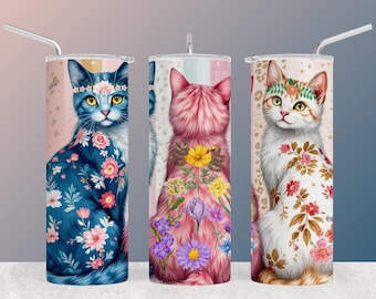 Floral Cats Tumbler Wrap: sublimatieontwerp (digitale download)