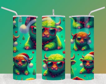 Emballage festif pour gobelet 20 oz Bulls Cartoon - Design fantaisiste des fêtes (téléchargement numérique)