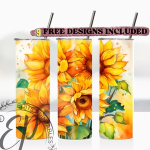 Sunflower Sublimation Tumbler Wrap, 20 oz Skinny Tumbler Sublimation Design, Digital Download PNG, Instant DIGITAL ONLY, Sunflower Tumbler