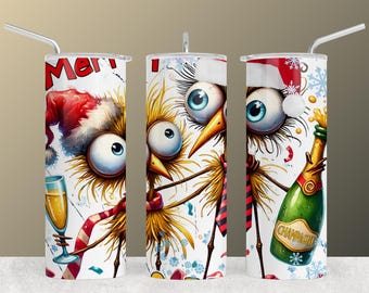 Emballage de gobelet drôle d'oiseaux des fêtes – Motif joyeux et ivre, 20 oz (téléchargement numérique)