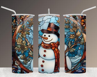 Emballage de gobelet en verre teinté bonhomme de neige Téléchargement instantané pour sublimation 20 oz - Décoration hivernale